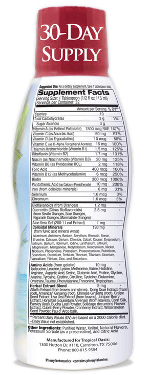 Tropical Oasis Adult Liquid Multivitamin -Liquid Multi-Vitamin and Mineral Supplement with 125 Total Nutrients Including; 85 Vitamins & Minerals, 23