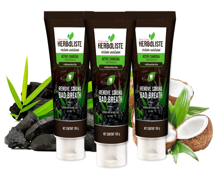 Twin Lotus Activated Charcoal Toothpaste - Teeth Whitening Herbal, Fluoride Free & No SLS for Sensitive Teeth, Coconut Charcoal Toothpaste Remove Pla
