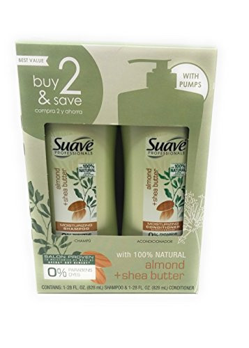 Suave Professionals Moisturizing Shampoo and Conditioner for Dry Hair Almond and Shea Butter Paraben-free and Dye-free 28 oz 2 Count