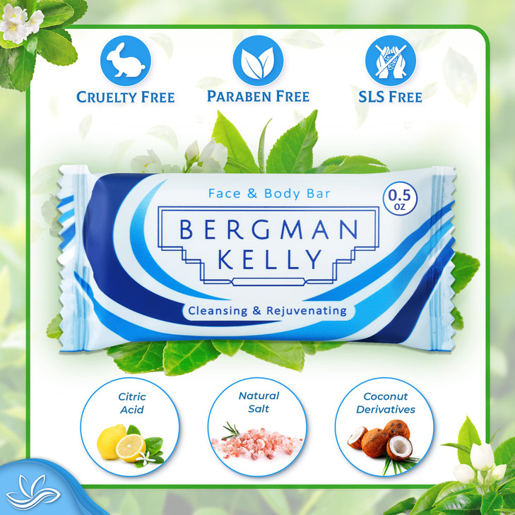 BERGMAN KELLY - Hotel Soap Bars - White Tea, 0.5 oz, 100 PK - Travel Size Luxury Bulk Amenities Bar Soap - Mini Individually Wrapped Rectangular Soap