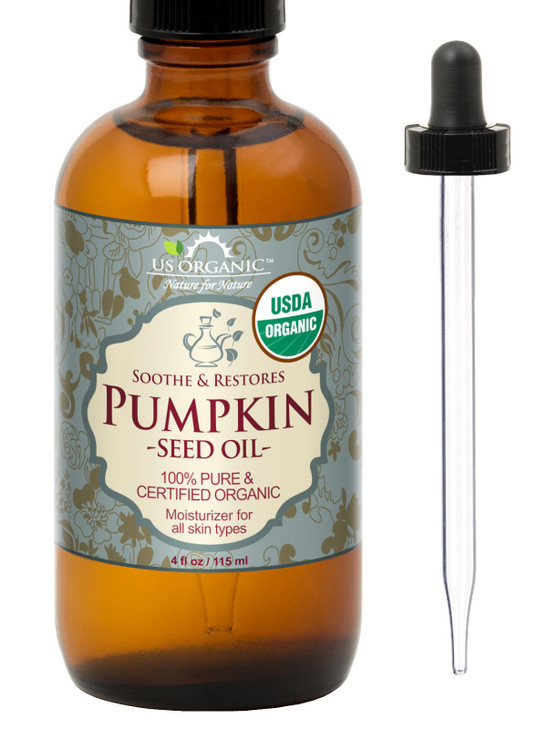 US Organic Pumpkin Seed Oil, USDA Certified Organic,100% Pure & Natural, Cold Pressed Virgin, Unrefined in Amber Glass Bottle w/Glass Eyedropper for