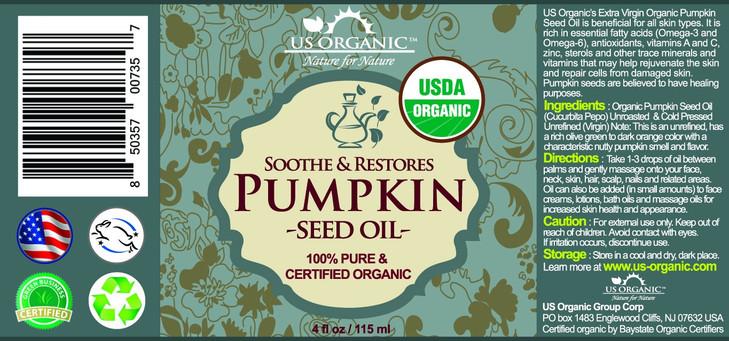 US Organic Pumpkin Seed Oil, USDA Certified Organic,100% Pure & Natural, Cold Pressed Virgin, Unrefined in Amber Glass Bottle w/Glass Eyedropper for