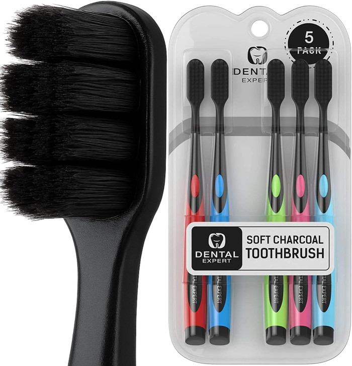 Soft Toothbrushes for Adults - Black Charcoal Toothbrush Ultra Soft for Sensitive Gums - Teeth Whitening Brush for Adults & Children [Extra Family Pa
