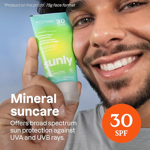 ATTITUDE Mineral Sunscreen with Zinc Oxide, SPF 30, EWG Verified, Broad Spectrum UVA/UVB Protection, Dermatologically Tested, Vegan, Unscented, 5.2 O