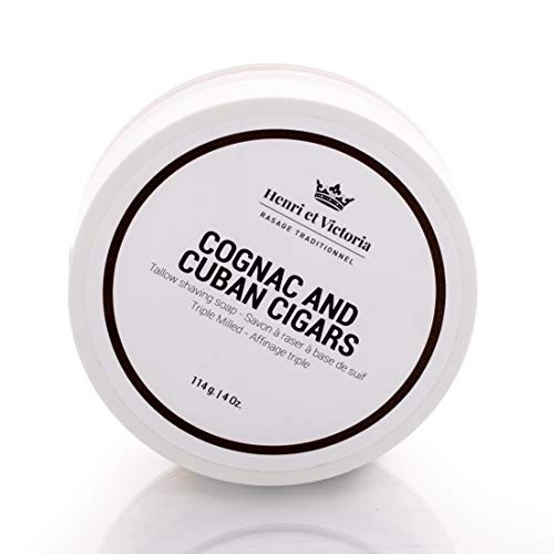 Henri et Victoria Shaving Soap For Men | Cognac and Cuban Cigars Fragrance | Smooth Shave, Lathers Up Nicely, Long-Lasting Scent | Triple Milled Soap
