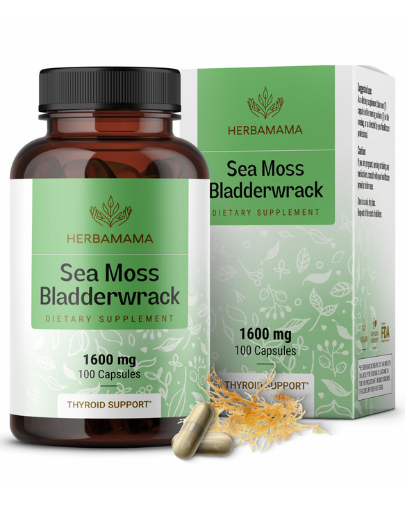 HERBAMAMA Sea Moss and Bladderwrack Capsules - 1600mg Irish Sea Moss for Immune Support - Vegan, Non-GMO Immunity Supplement for Overall Support