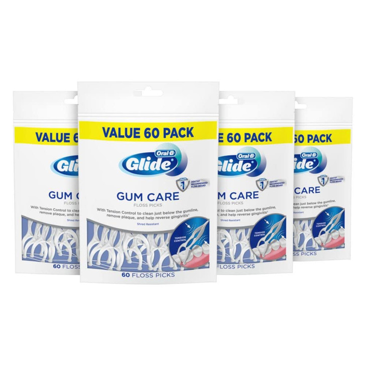 Oral B Glide Dental Floss Picks, Gum Care, 60 Count, Pack of 4