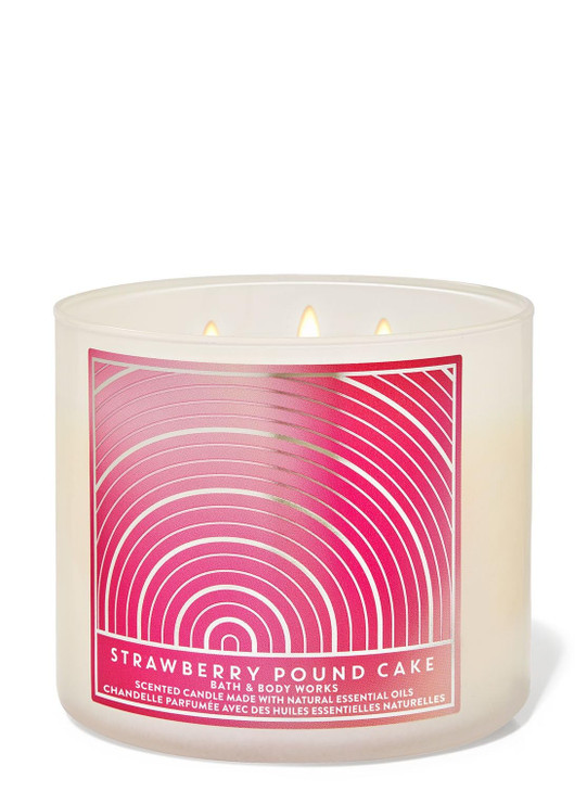 Bath and Body Works, White Barn 3-Wick Candle w/Essential Oils - 14.5 oz - 2021 Core Scents! (Strawberry Pound Cake)
