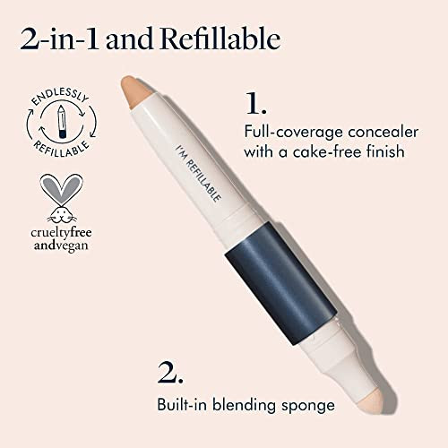 Trestique Concealer Crayon, Refillable Under Eye Concealer With Built-In Blending Sponge, Sustainable Clean Beauty Makeup