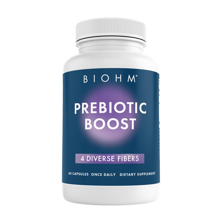 BIOHM Prebiotic Fiber Supplement (60 Capsules) 4 Diverse Dietary Fibers to Support Probiotic Environment, Helps Improve Gut Health and Immune System,