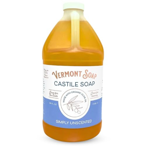 Vermont Castile Unscented Gentle Liquid Soap for Sensitive Skin, Natural Body Wash, Organic Hair Shampoo for Oily Hair, Aloe for Men & Women - 33.8 O