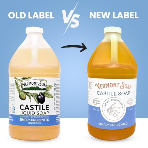 Vermont Castile Unscented Gentle Liquid Soap for Sensitive Skin, Natural Body Wash, Organic Hair Shampoo for Oily Hair, Aloe for Men & Women - 33.8 O