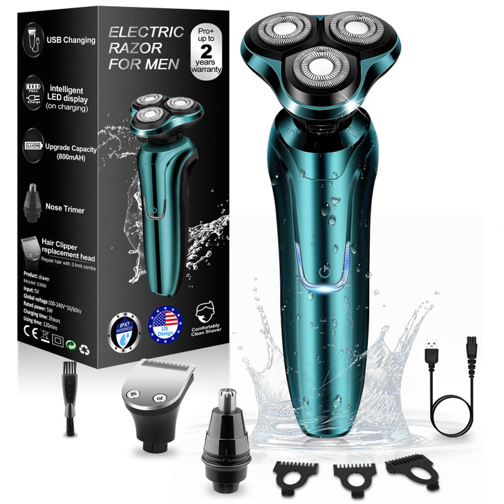 Electric Razor for Men, Men's Rotary Shavers, Waterproof, Wet and Dry Rechargeable Electric Shaver for Men's Faces with a Cordless and Floating Head,