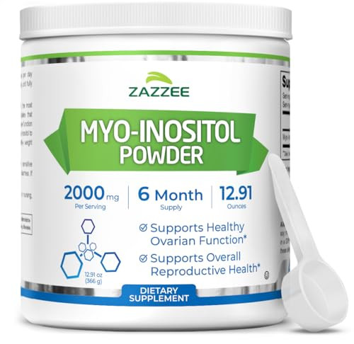 Zazzee Myo-Inositol Powder, 6 Month Supply, 183 Servings, 2000 mg per Serving, Free Scoop for Exact Dosage, 12.91 Ounces, 100% Pure, All-Natural Fert
