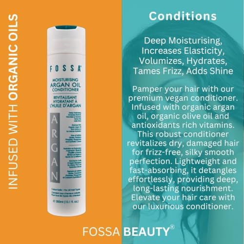 Fossa Beauty Argan Oil Sulfate Free Conditioner | Volumizes, Moisturises, Detangles & Reduces Frizz for Silky Smooth Shine | All Hair Types, Colour S