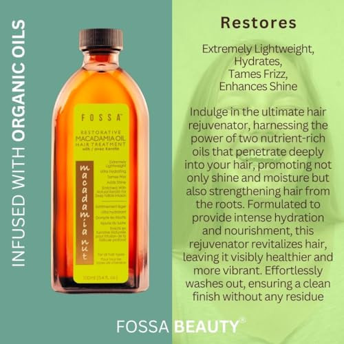 Fossa Restorative Macadamia Nut Hair Treatment with Keratin Oil | Paraben Free, Lightweight, Anti-Frizz, Adds Shine, Repairs Damage, Heat Protection