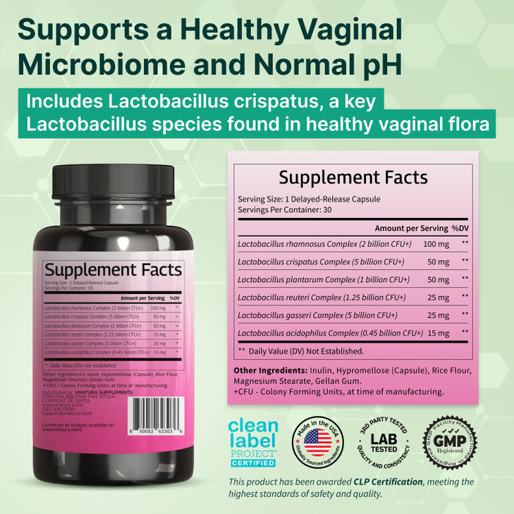 VINATURA Lactobacillus Rhamnosus, Reuteri, Gasseri, Plantarum, Crispatus, Acidophilus Probiotics - Probiotics for Women *USA Made & Tested* Women Vag