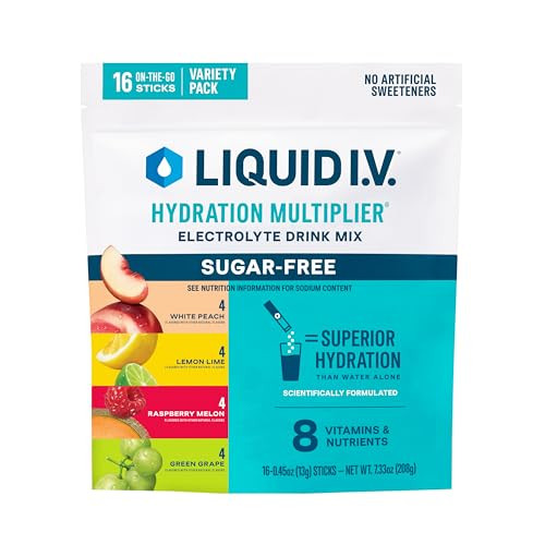 Liquid I.V.® Hydration Multiplier Sugar-Free Variety Pack - Raspberry Melon, Lemon Lime, White Peach, Green Grape (Variety Pack)