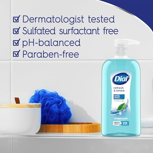 Dial Body Wash, Refresh & Renew Spring Water, 23 Fl Oz (Pack of 3), Hydraclean Complex & Vitamin E, Gentle, Leaves Skin Feeling Nourished, Dermatolog