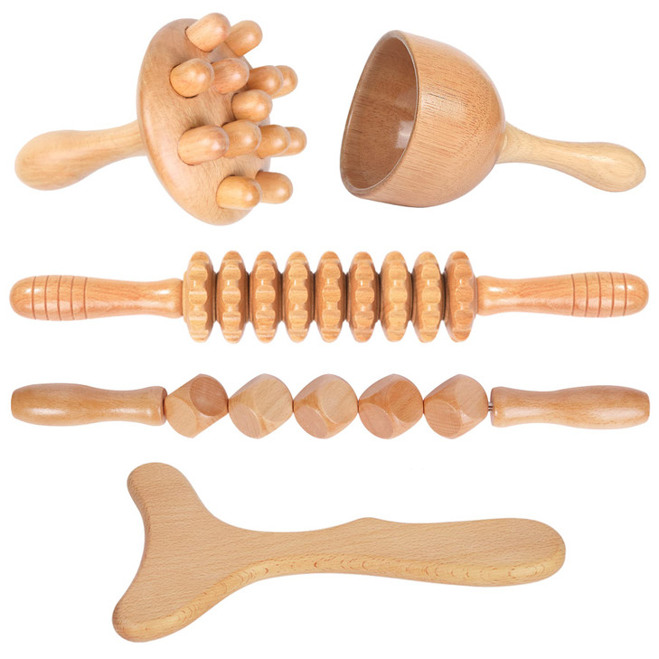 Komogir Wood Therapy Massage Tools 5-in-1 Lymphatic Drainage Massager Maderoterapia Kit Wooden Massager Body Sculpting Tools for Muscle Pain Relief,