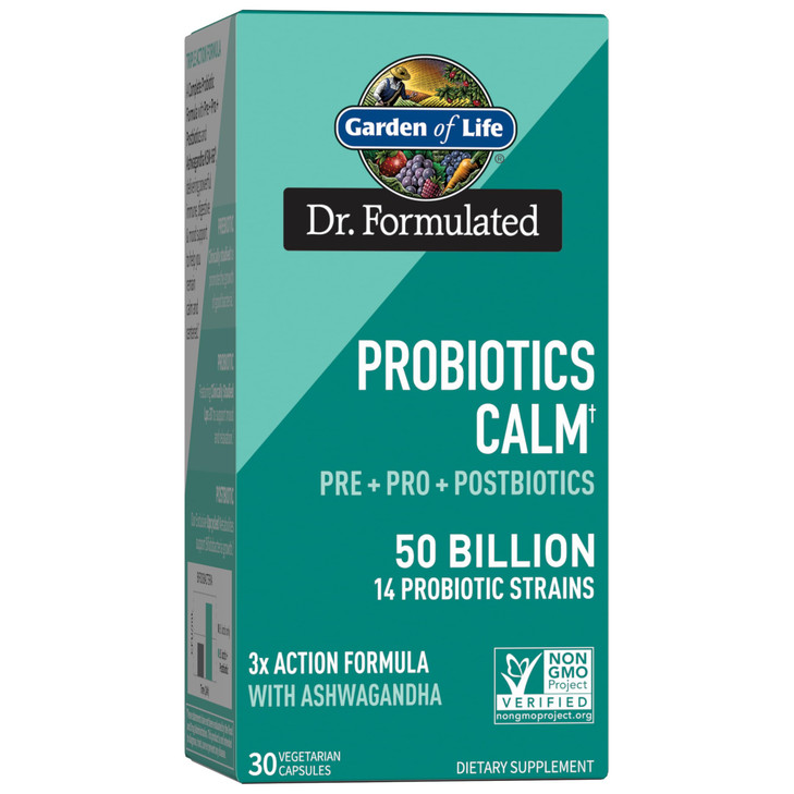 Garden of Life Dr. Formulated Pre, Post & Probiotics Calm 50 Billion CFU Daily 3-in-1 Complete Supplement with Ashwagandha  Mood Support, Digestive