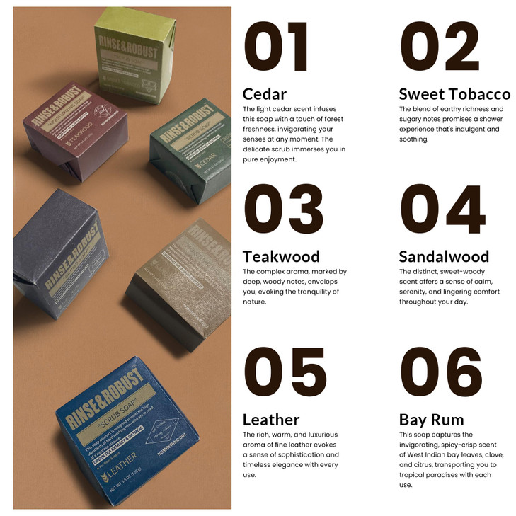 Rinse & Robust Mens Bar Soap 6Pcs Cleansing All Natural Handmade Mens Moisturizing&Exfoliating Oatmeal Scrub Soap Gift for Men Body&Hand All Skin Typ