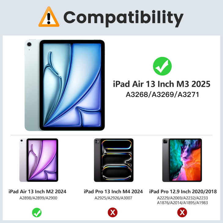 MoKo for iPad Air 13 Inch Case M3 2025 & M2 2024 with Pencil Holder, iPad Air 13 Case [Built-in Screen Protector] with Clear Back & Magnetic Multi An