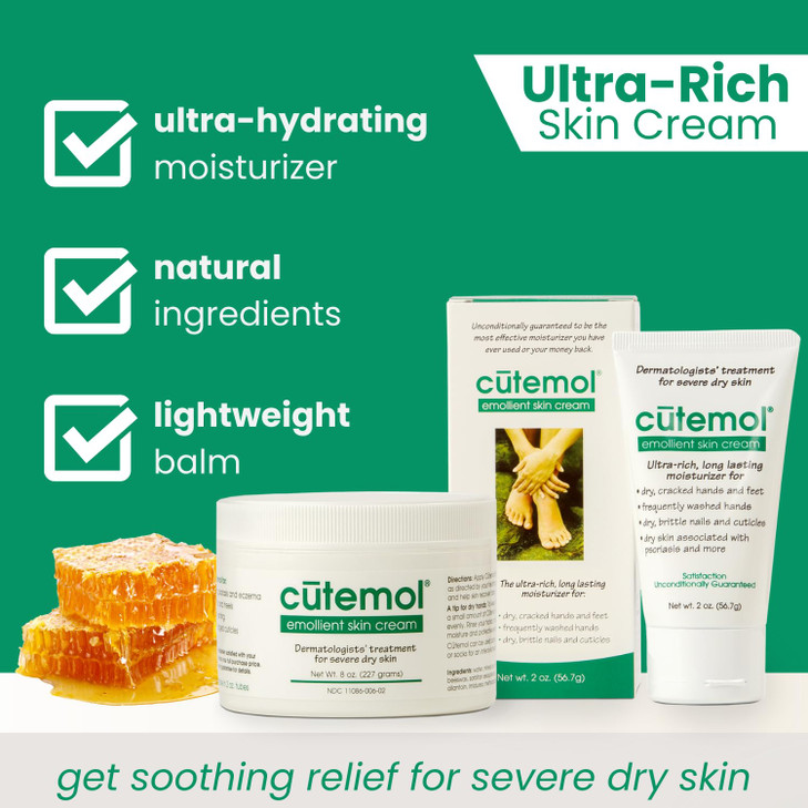 Cutemol Emollient Moisturizing Cream - Serious Moisturizer Lotion Balm for Recovering Dry, Damaged Skin - Hydration for Cracked Hands and Feet, Eczem