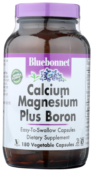 Bluebonnet Calcium Magnesium Plus Boron Vegetarian Capsules, Off-White, 180 Count