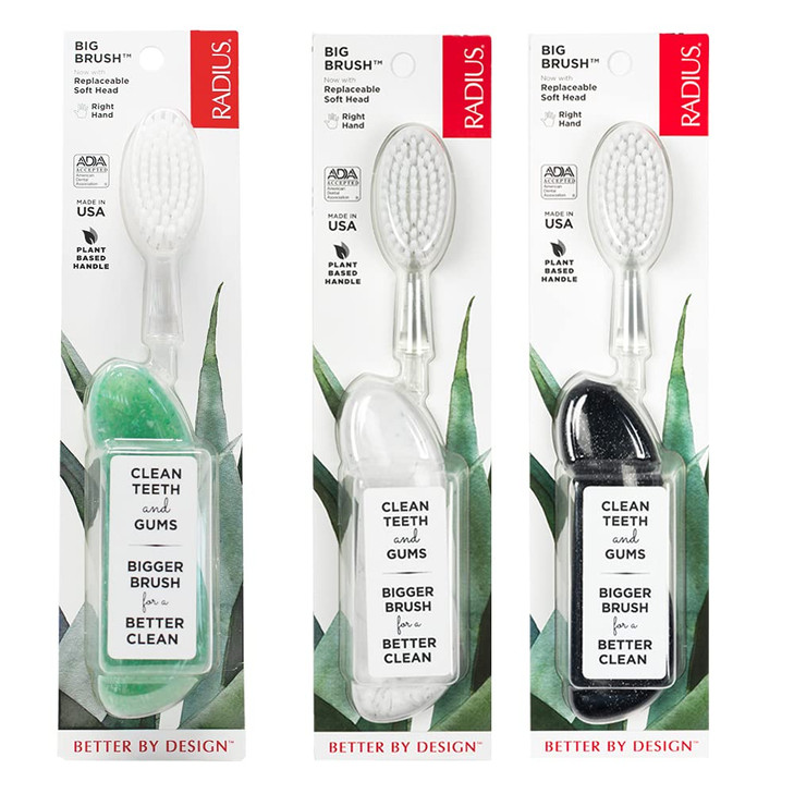 RADIUS Toothbrush, Original Big Brush with Replaceable Head, Right Handed, Midnight Sky/Marble/Soda Pop, BPA Free & ADA Accepted, Pack of 3