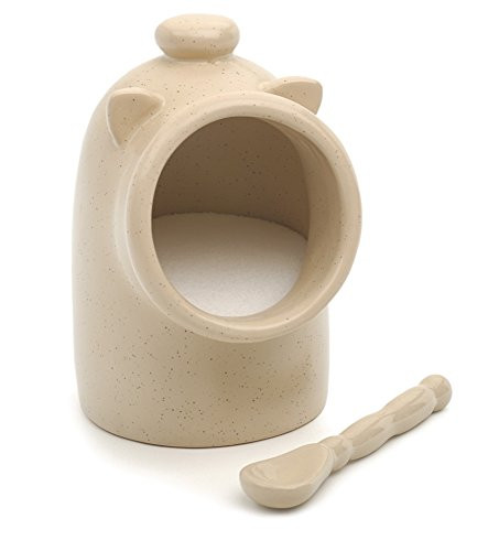 RSVP International Stoneware Salt Pig and Spoon Set, Wide Mouth, Dishwasher Safe, 3x3.25x5", Oatmeal