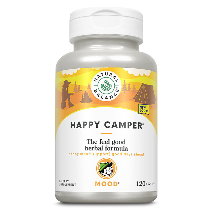 Natural Balance Happy Camper - Feel-Good Mood Support Supplement - Gotu Kola, Passion Flower, and Kava Kava Capsules - 60-Day Guarantee - 60 Servings