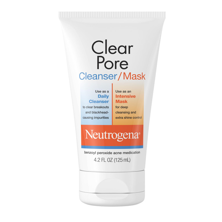 Neutrogena Clear Pore 2 in 1 Facial Cleanser/Face Mask with Kaolin & Bentonite Clay & 3.5% Benzoyl Peroxide Acne Treatment Medication, Daily Face Was