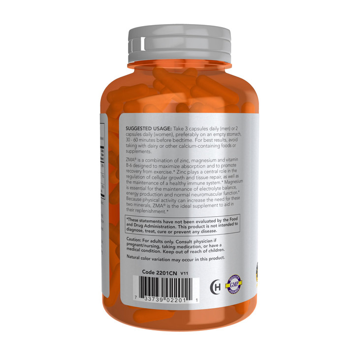 NOW Foods Sports Nutrition, ZMA (Zinc, Magnesium and Vitamin B-6), Enhanced Absorption, Sports Recovery*, 180 Capsules