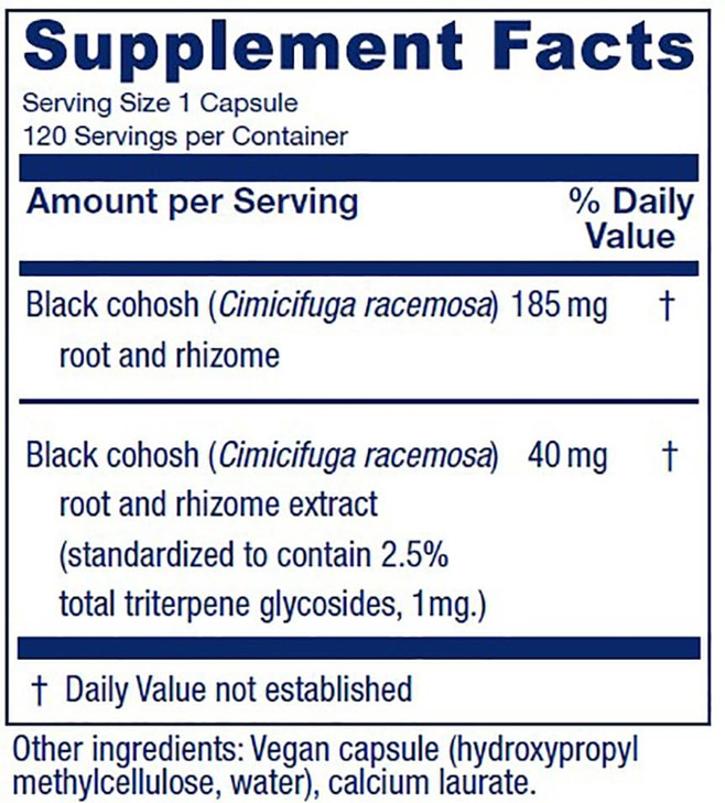 Vitanica Black Cohosh, Cimicifuga Extract Plus, Vegan, 120 Capsules