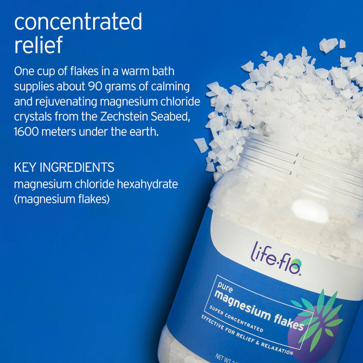 LIFE-FLO Pure Magnesium Bath Flakes - Epsom Salt Soak Alternative - Unscented Magnesium Flakes from The Zechstein Seabed - Relaxing Foot Bath with An