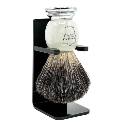 Parker 100% Black Badger Bristle Shaving Brush with Ivory Marbled Handle - Brush Stand Included