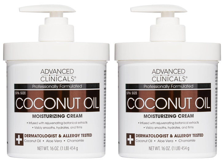 Advanced Clinicals Coconut Oil Body Cream For Women & Men | Hydrating Coconut Lotion For Extremely Dry Skin | Visible Anti Aging Body Butter Skin Car