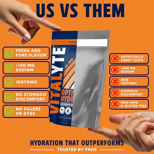 Vitalyte Electrolyte Powder Drink Mix, Isotonic Electrolyte Hydration Mix, Gluten Free Post Workout Powder Mix, Pack of 1, 35 oz., Orange Flavor