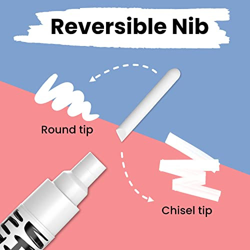 Chalkola White Chalk Markers (6 Pack, 6mm Reversible Tip) - White Dry Erase Liquid Chalk Pens for Blackboard, Window, Bistro, Car Glass, Board, Calen