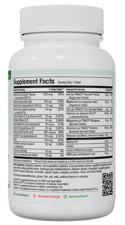 Maxi Health Complete Once Daily Vitamins for Men & Women - Multivitamin for Women & Men with Iron Vitamin A B1 B2 B3 B6 B12 C D3 E Zinc (90 Tablets)
