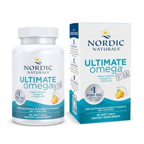 Nordic Naturals Ultimate Omega Xtra, Lemon Flavor - 60 Soft Gels - 1480 mg Omega-3 + 1000 IU Vitamin D3 - EPA & DHA - Brain, Heart, & Immune Health -