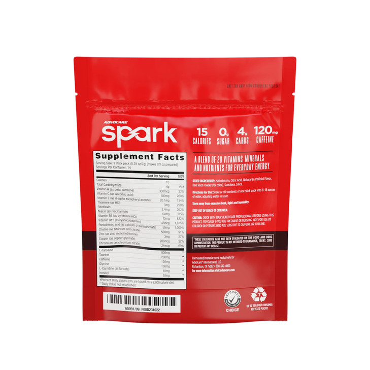AdvoCare Spark - Energy Drink Mix - Vitamin & Amino Acid Supplement - Supports Energy & Focus - Portable Immune Support - Sugar-Free - Cherry, 14 Sti