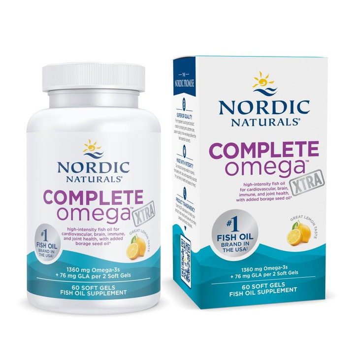 Nordic Naturals Complete Omega Xtra, Lemon - 60 Soft Gels - 1360 mg Omega-3 + 76 mg GLA - Healthy Skin - Cognition - Non-GMO - 30 Servings