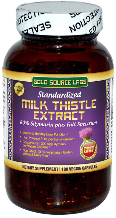 Organic Milk Thistle Capsules, 180 Caps, Pure Milk Thistle Powder Plus 80% Silymarin Extract Standardized Complex, 450 mg, Natural Liver Health Suppl