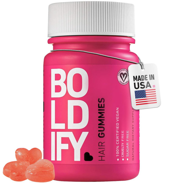 Boldify Hair Growth Gummies - Sugar-Free Biotin Gummies - Fast-Acting Vegan Vitamins for Skin, Nails, and Hair - 5000mcg Biotin/Serving, 30-Day Suppl
