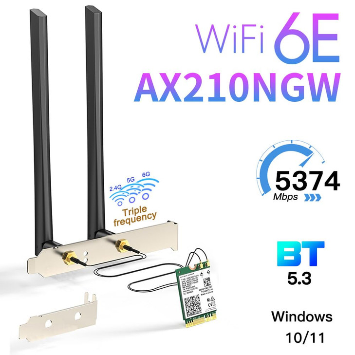AX210 WiFi 6E WiFi Card M.2 NGFF Mini Desktop kit Adapter 6GHz BT5.2 Wireless 802.11ax 5400Mbps 2.4Ghz 5Ghz Support OFDMA MU-MIMO AX210NGW Gigabit Ne