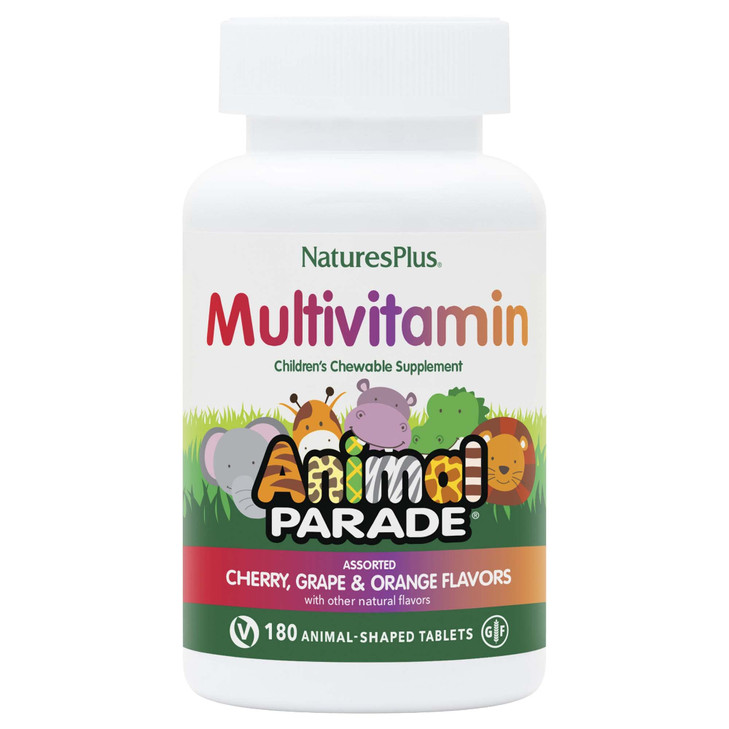 NaturesPlus Animal Parade Children's Chewable Multivitamin - 180 Animal-Shaped Tablets - Natural Assorted Flavors - Vegetarian, Gluten Free - 90 Serv