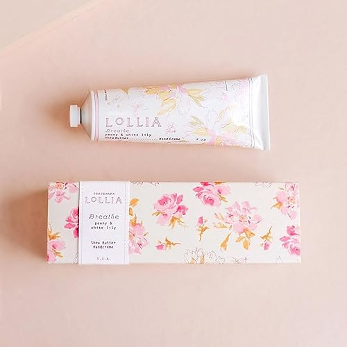 LOLLIA Breath Handcreme, 4 oz, Peony & White Lily Scented Hand Cream for Women, Moisturizing Lotion for Dry Hands, Quick Absorbing Shea Butter & Coco