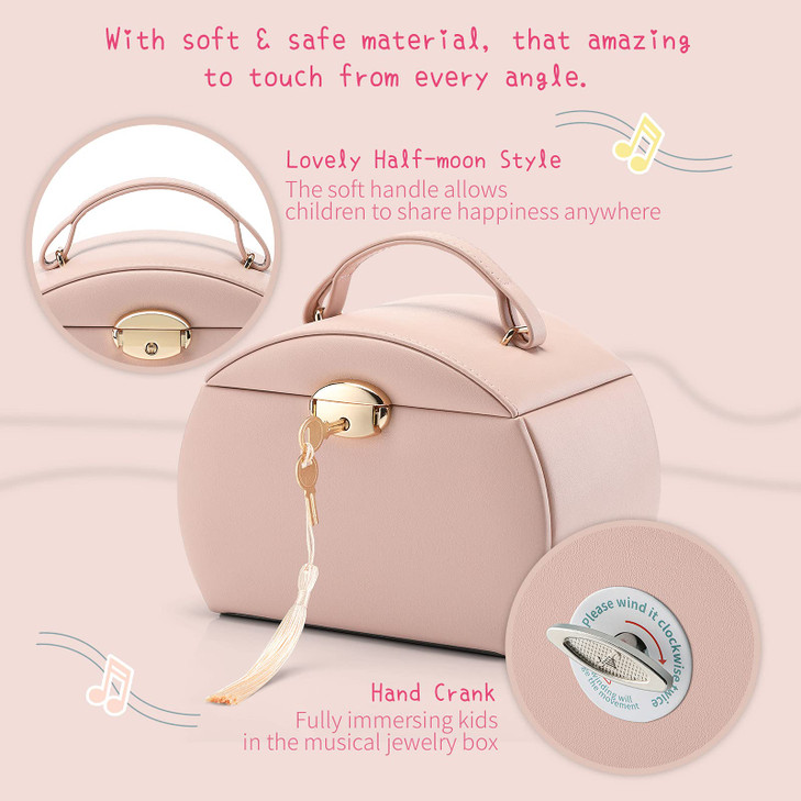 Vlando Kids Musical Jewelry Box for Girls with Drawer, Music Box with Ballerina and Stickers for Birthday Bedroom Decor, Valentines Day Gifts for Dau